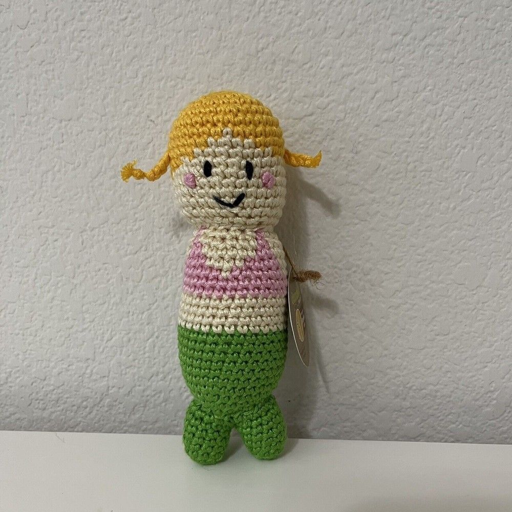 Dandelion Handcrafted Crochet Mermaid Baby Rattle Plush Lovey Toy Bamboo NWT